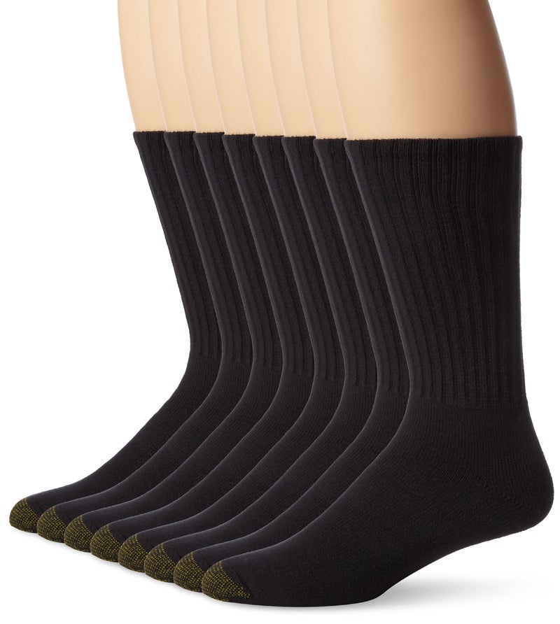 Gold Toe Men's Cotton Crew Socks, 6+2 Bonus Pack, Black (8 Pairs), Shoe Size: 6-12